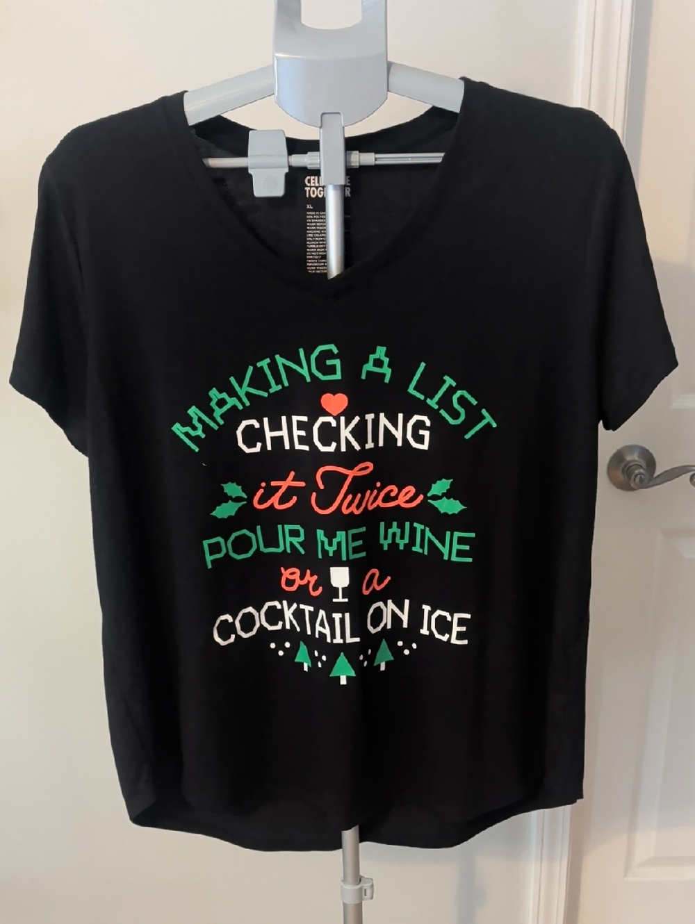 Women’s Black Holiday Graphic V-Neck Tee - Celebrate Together
